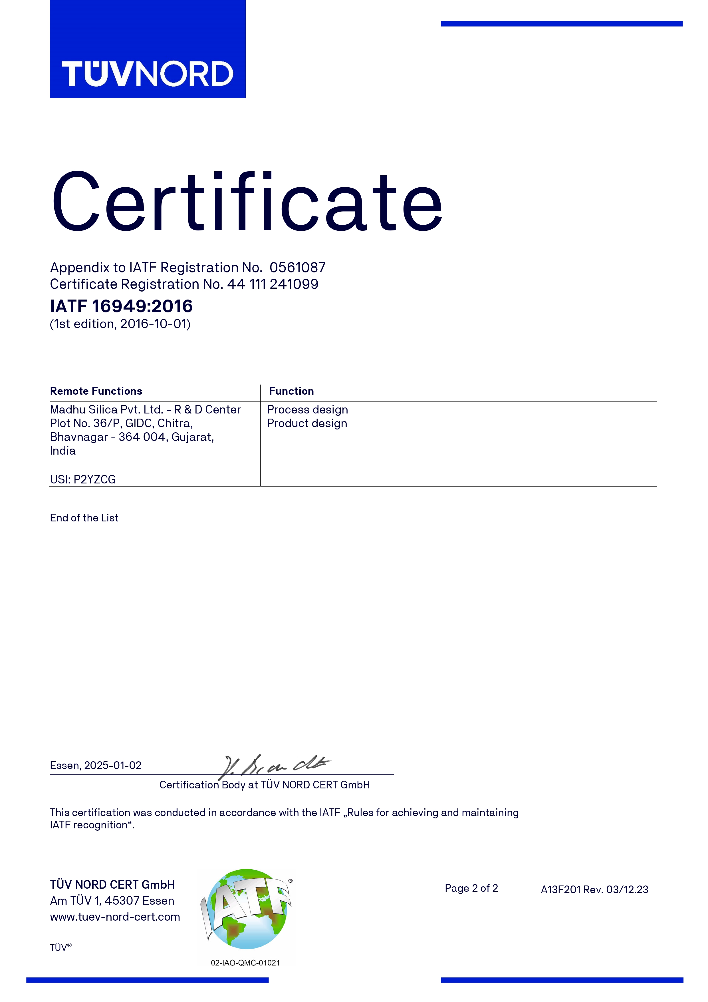 IATF 16949 Certificate